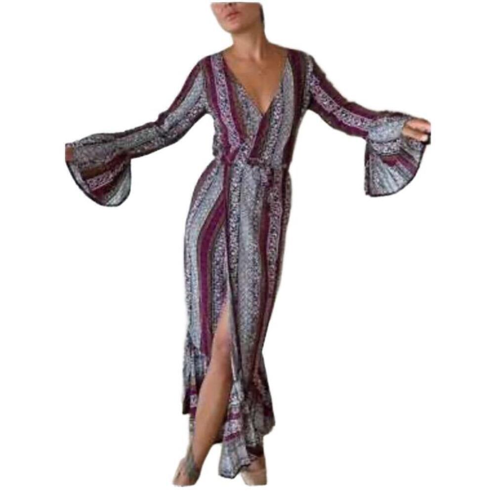 R Vivimos Dress Womens Size M Wrap Maxi Ruffled Bell Sleeves Bohemian Flowy - Picture 3 of 9